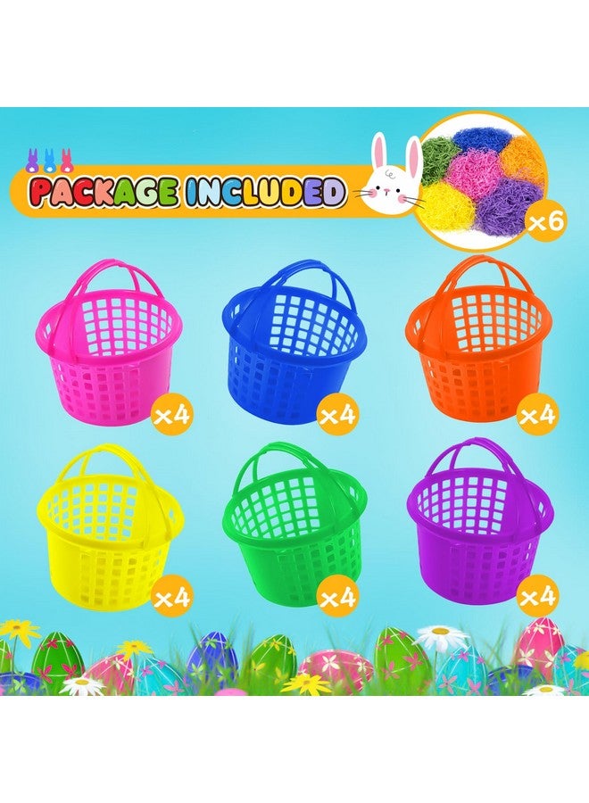 Evoio Easter Baskets in Bulk for Kids 24 PCS Plastic Easter Basket Bucket for Eggs Hunts Game, Classroom Eggs Collecting Baskets with 6 Color Raffia Paper Grass Filler Basket for Kids Egg Hunts Party - Image 4