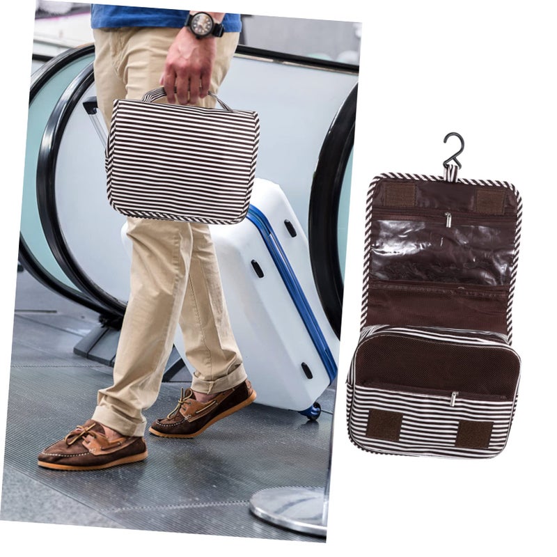 Waterproof Travel Makeup Bag Foldable Cosmetic Toiletry Pouch Coffee Polyester - Image 4