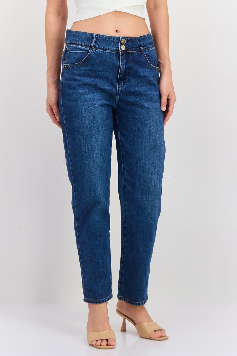 ONLY Women Regular Fit Mid Rise Washed No Stretch Jeans, Blue - Image 1
