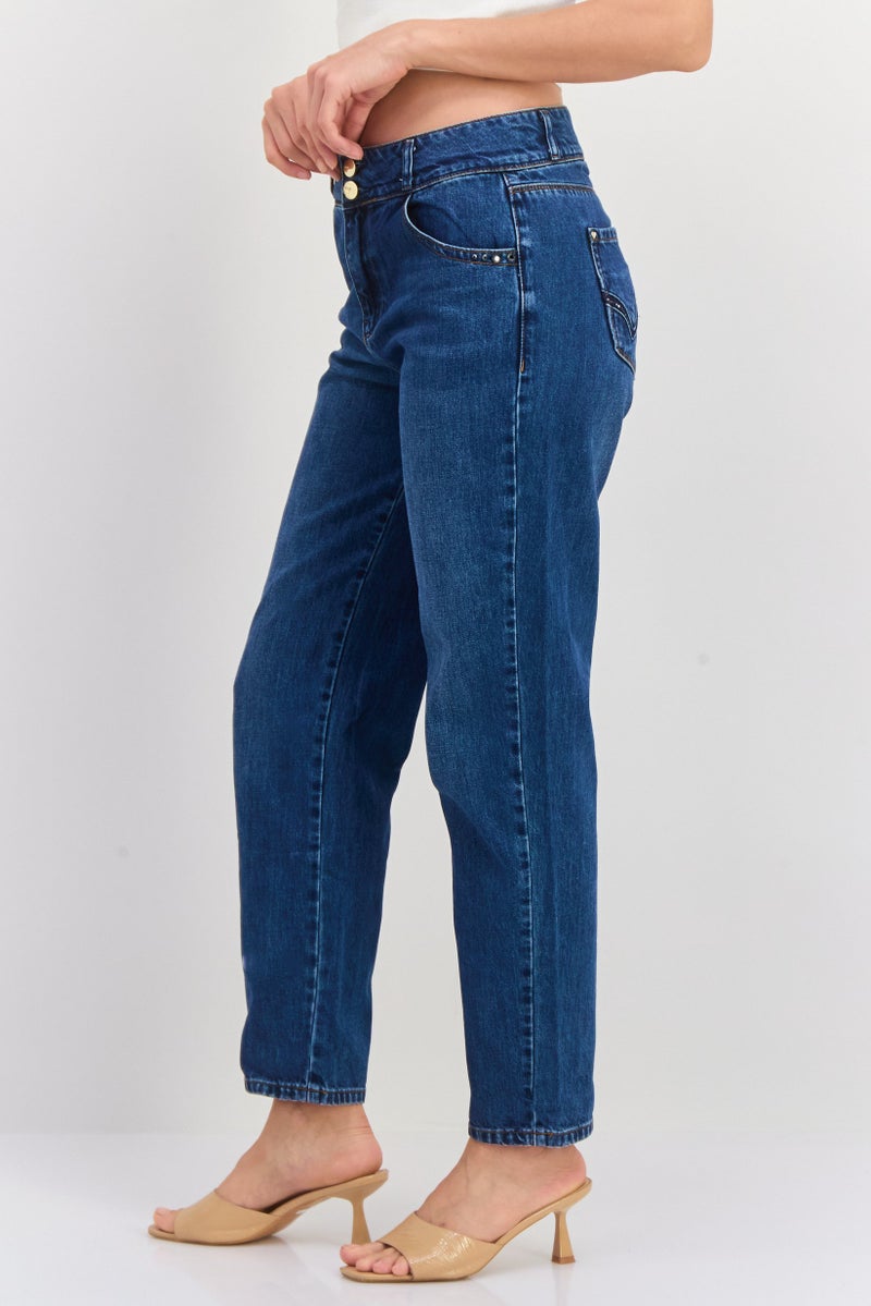 ONLY Women Regular Fit Mid Rise Washed No Stretch Jeans, Blue - Image 3
