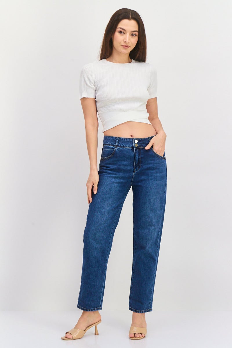 ONLY Women Regular Fit Mid Rise Washed No Stretch Jeans, Blue - Image 2