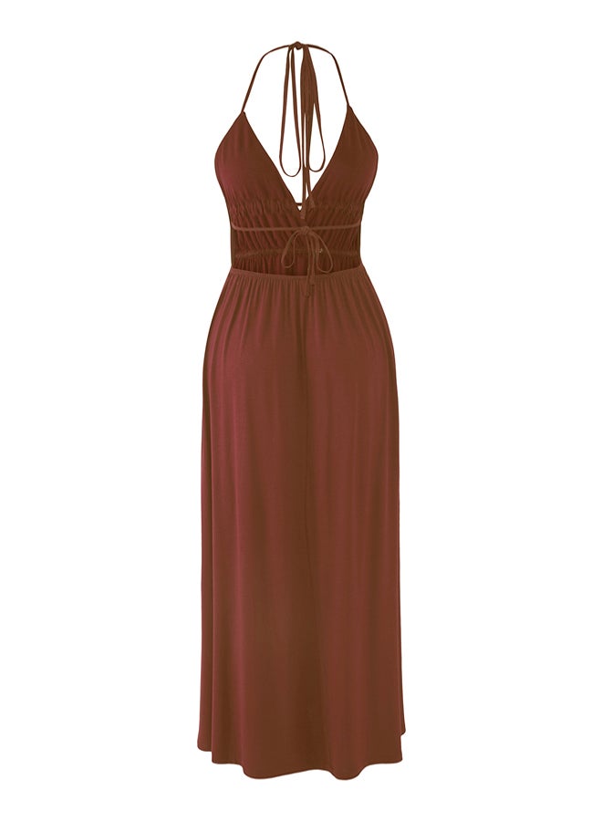 trendyol Brown Maxi Woven Cut Out/Window Beach Dress  - Image 3