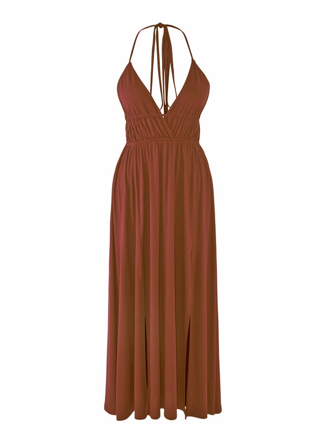 trendyol Brown Maxi Woven Cut Out/Window Beach Dress  - Image 2