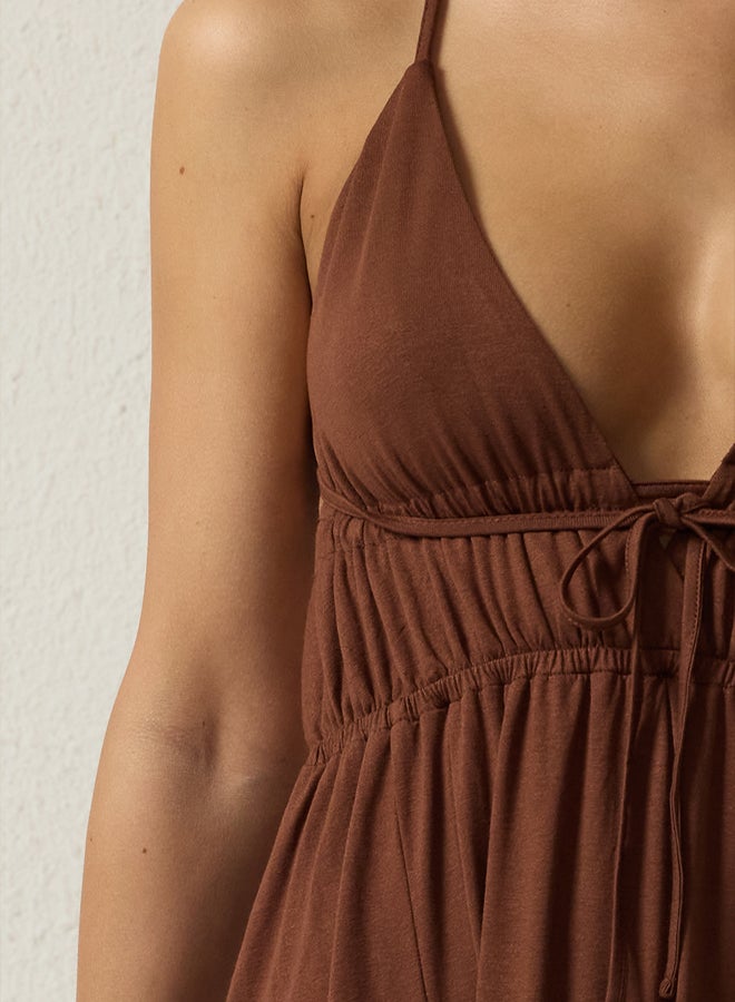 trendyol Brown Maxi Woven Cut Out/Window Beach Dress  - Image 5