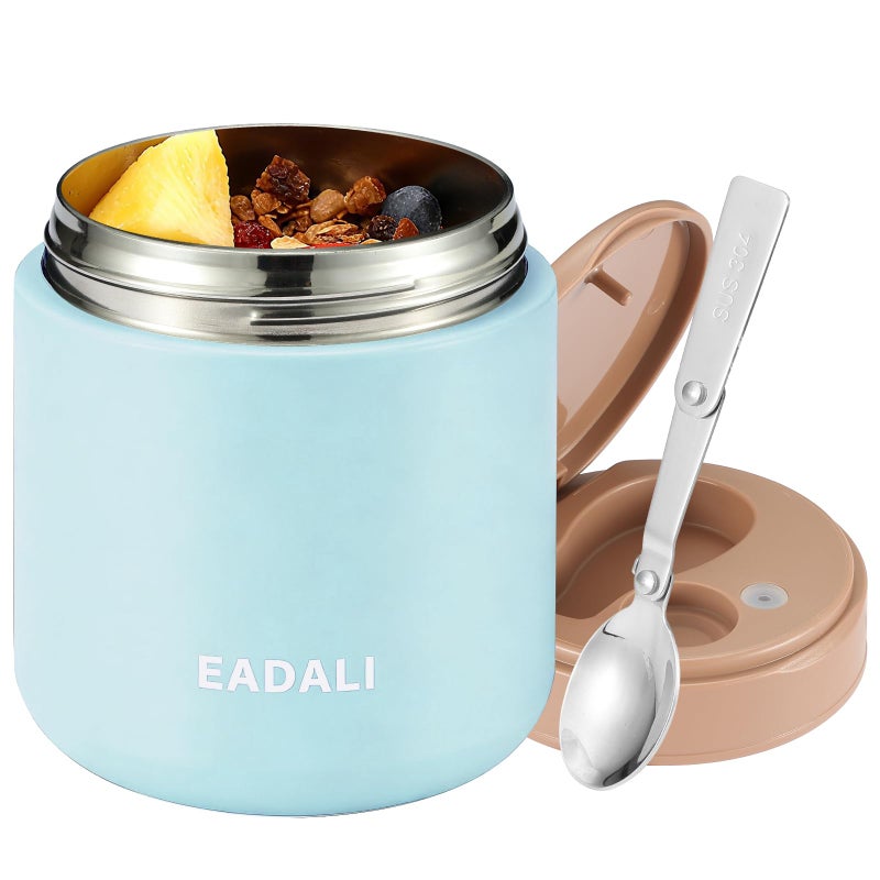 Eadali Insulated Food Jar for Kids School & Adult Work Lunch - 316 Stainless Steel 15.2 oz Thermo with Foldable Spoon, Leak-Proof BPA-Free Soup Container - Image 1