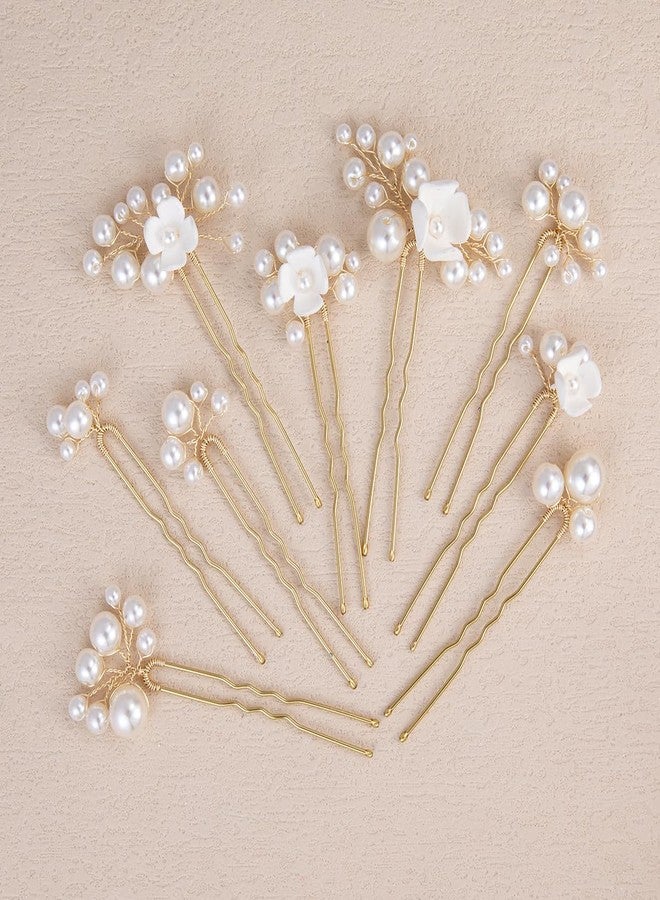SELFCLOUD Handmade Bridal Wedding Hair Pins 9Pcs White Flower Pearl Bridal Hair Accessories for Women Brides and Bridesmaid - Image 3