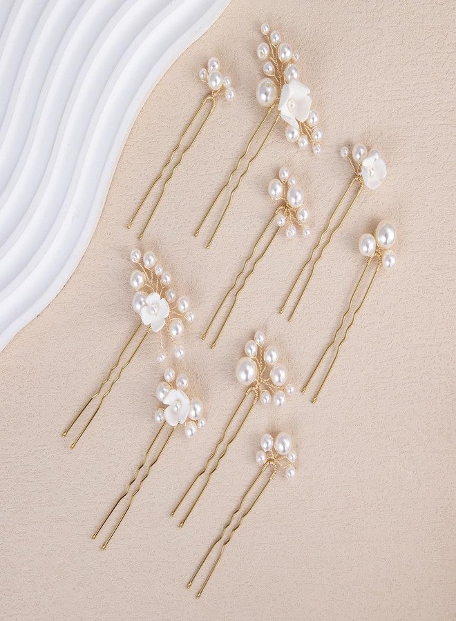 SELFCLOUD Handmade Bridal Wedding Hair Pins 9Pcs White Flower Pearl Bridal Hair Accessories for Women Brides and Bridesmaid - Image 1