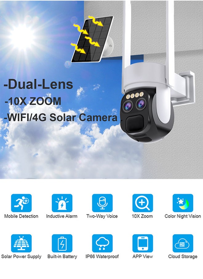 Generic - 8MP Solar Camera Dual Lens 10X PTZ Zoom Outdoor WiFi Security Camera 4K Solar Security Protection Two Way Talk Night Vision Cam (Included 128G CARD) - Image 1