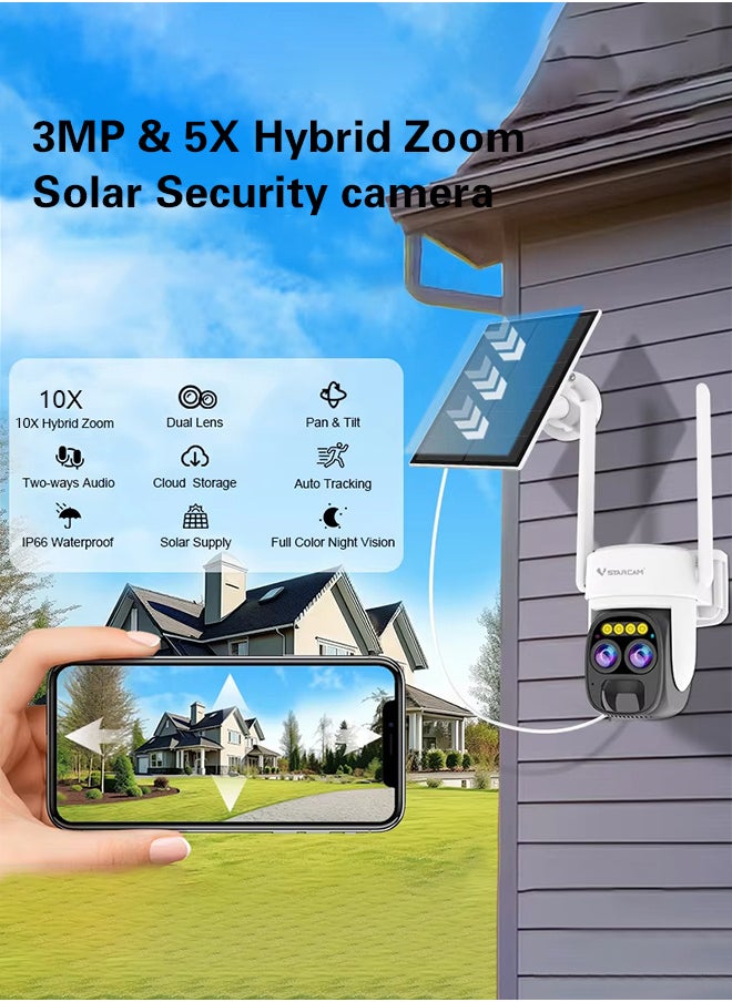 Generic - 8MP Solar Camera Dual Lens 10X PTZ Zoom Outdoor WiFi Security Camera 4K Solar Security Protection Two Way Talk Night Vision Cam (Included 128G CARD) - Image 1