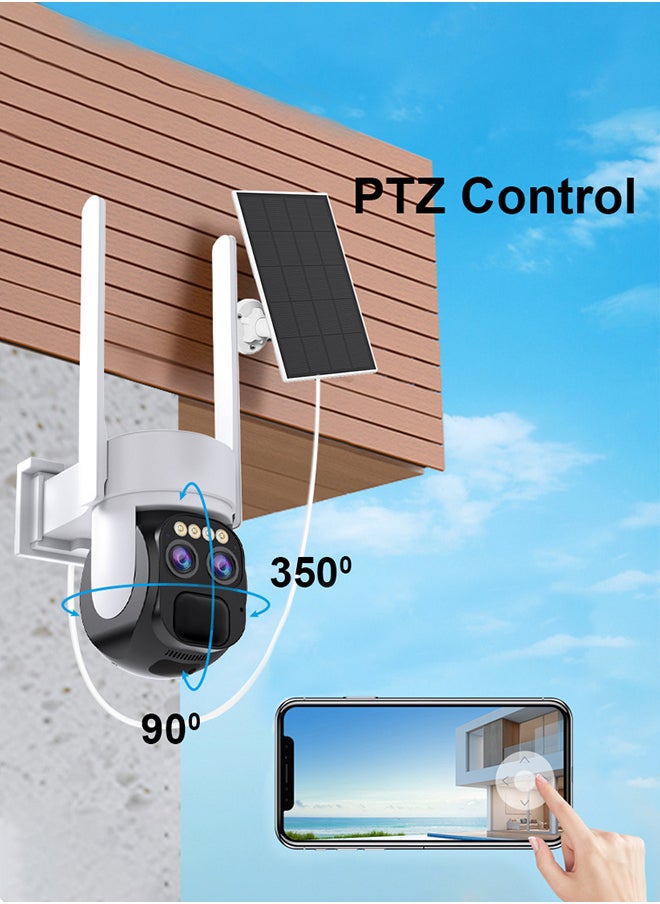 Generic - 8MP Solar Camera Dual Lens 10X PTZ Zoom Outdoor WiFi Security Camera 4K Solar Security Protection Two Way Talk Night Vision Cam (Included 128G CARD) - Image 1