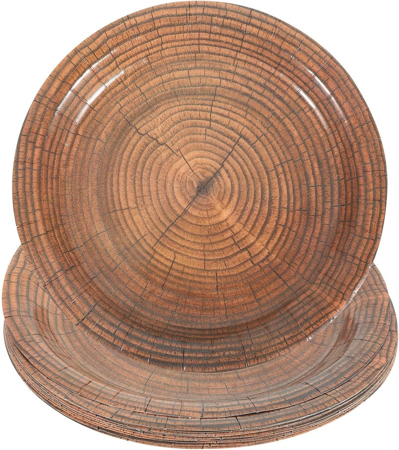 DOITOOL Wood Grain Party Paper Plates 9-inch 10pcs Disposable Dessert and Gathering Plates for Picnic, Festival, and Holiday Use - Image 1