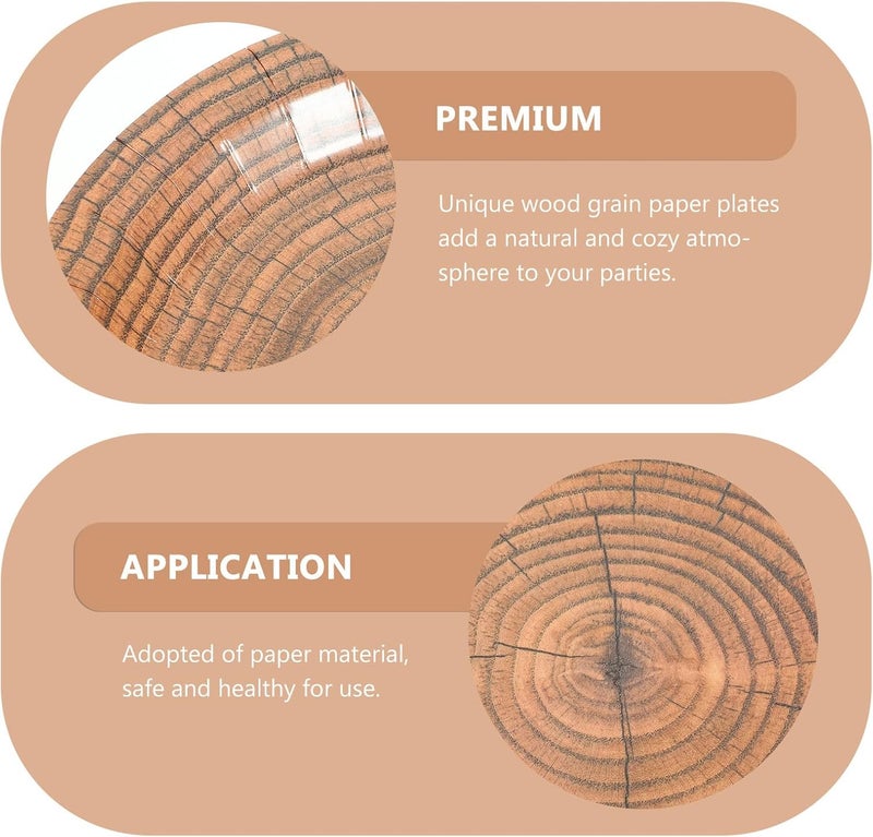 DOITOOL Wood Grain Party Paper Plates 9-inch 10pcs Disposable Dessert and Gathering Plates for Picnic, Festival, and Holiday Use - Image 3