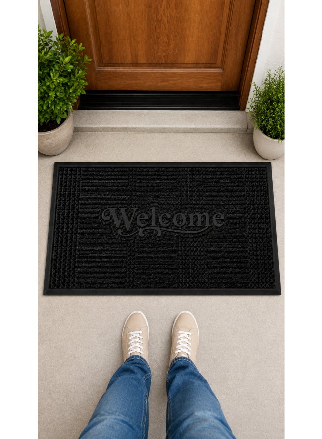Home auraa Welcome Doormat Embossed  40x60cm | Non Slip Rubber Material | Indoor Outdoor Durable Entrance Doormats - Image 3