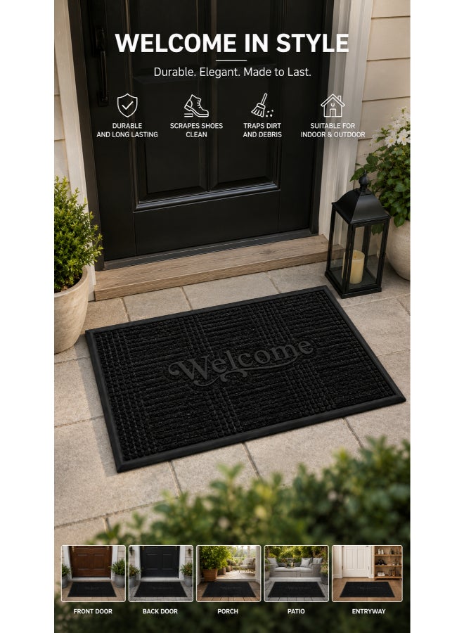 Home auraa Welcome Doormat Embossed  40x60cm | Non Slip Rubber Material | Indoor Outdoor Durable Entrance Doormats - Image 1