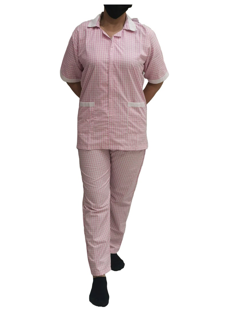 Rannah's Uniform Women's Housekeeper Uniform, Pink Housemaid Large Checkers Uniform Design, Summer Fabric, Light Fabric - Image 1