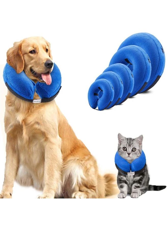 Blue Inflatable Dog Cone Collar Adjustable Pet Recovery Collar For Surgery Protection XS Size - Image 1