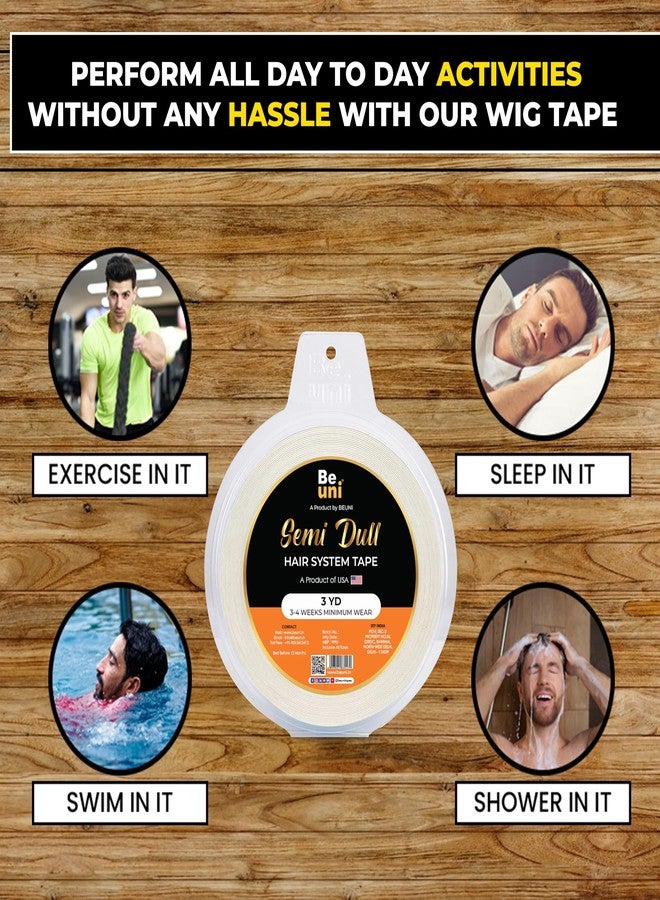 Beuni Semi Dull Hair Patch Tape For Men - Super Hold Up To 2-4 Weeks | No Shine Tape For Hair Patch | Waterproof Wig Tape For Men | Skin Safe, Non-Allergic, Medical Grade Material | 3 Yrd - Image 4