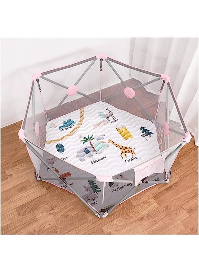 Baby Crawling Mat, Hexagon Playpen Mat Soft Area Rug, Baby Playmat, Non-Slip Kids Rug with Cute Woodland Animals for Nursery Room - Image 3