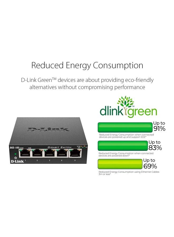 D-Link DGS-105 5-Port Gigabit Unmanaged Desktop Switch Black - Image 5