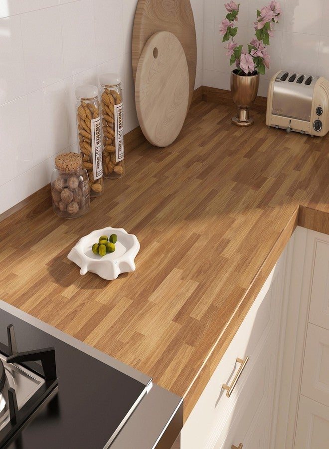 FunStick Butcher Block Contact Paper for Countertops Waterproof Brown Wood Wallpaper Peel and Stick Countertops for Kitchen Self Adhesive Wood Grain Contact Paper for Cabinets Countertops Desk 12x200 - Image 1
