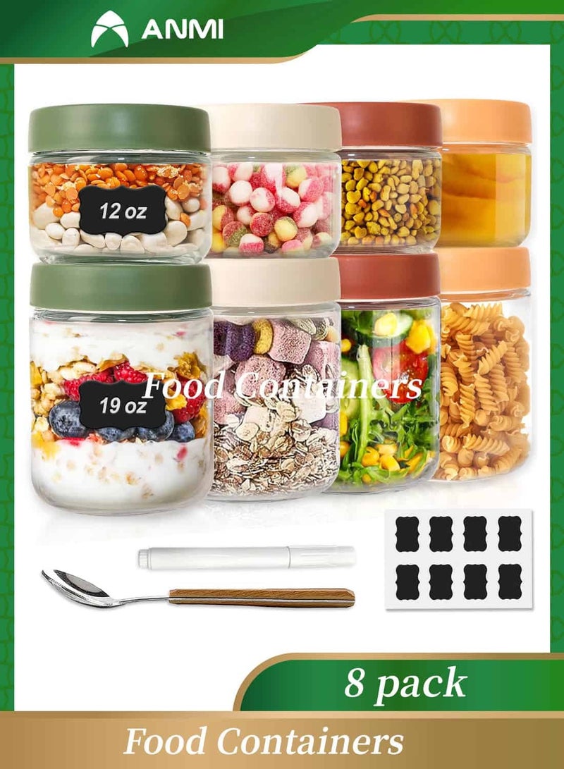 Anmi 8 Pack Glass Food Storage Containers with Lids, Glass Jars with Airtight Lids for Snacks, Yogurt, Chia Pudding - Image 1
