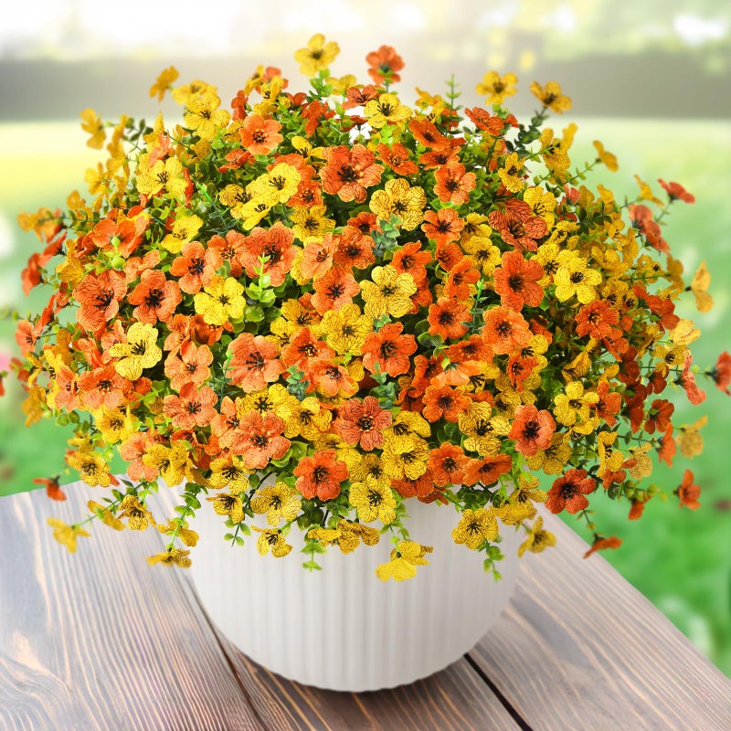 ZFProcess Artificial Faux Plants Flowers Outdoors Spring Decoration, 12 Bundles Faux Silk Colorful Daisy Flowers Look Real UV Resistant No Fade for Garden Porch Window Box Pot Planters Decor(Orange Yellow) - Image 1
