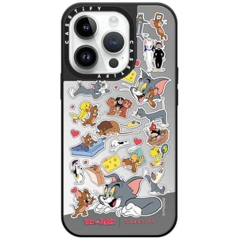 Casetify Mirror Case for iPhone 14 Pro 【Tom and Jerry Colab/Reflective / 4.9ft Drop Protection/Compatible with Magsafe】 - Family Sticker - Silver on Black - Image 4