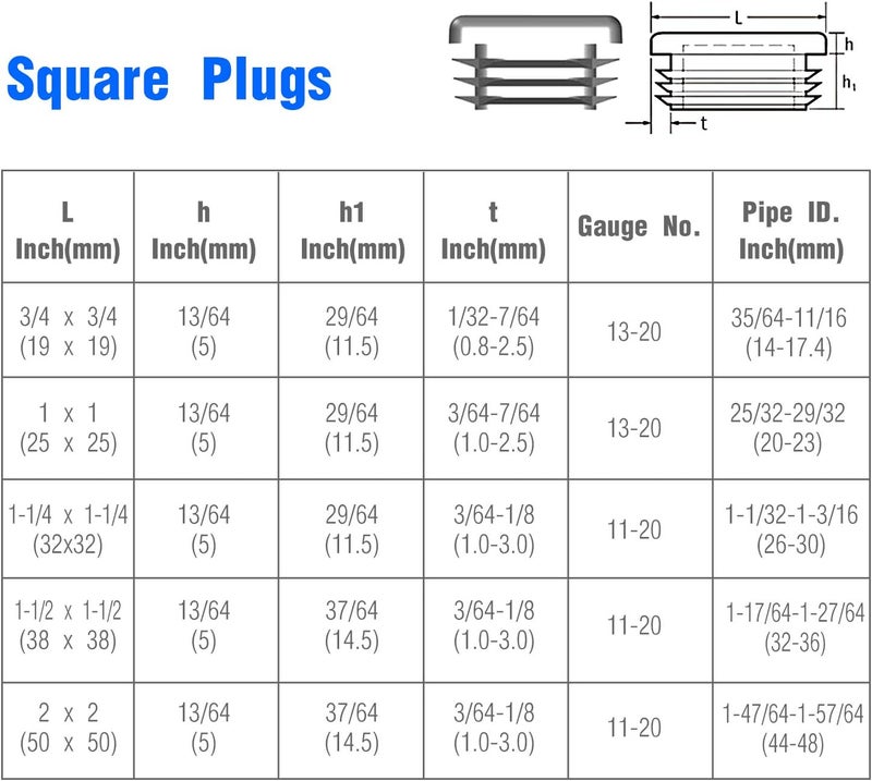 Timsec 1 Inch Square Plastic Plug, End Caps for Tubing Pipe OD 1" x 1" (not ID), Steel Chair Leg End Caps, Bar Stool Glides Inserts, Fence Plugs, Furniture or Fitness Equipment End Caps (12 Packs) - Image 4
