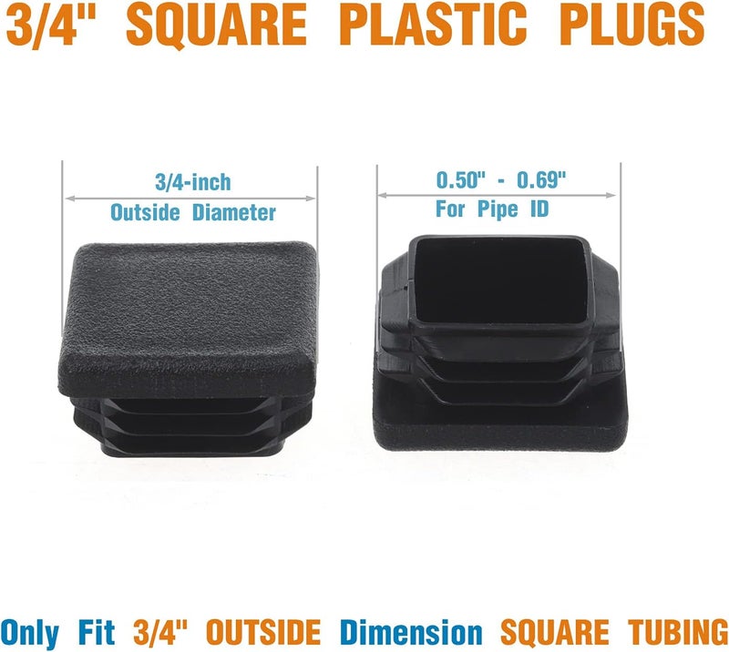 Timsec 1 Inch Square Plastic Plug, End Caps for Tubing Pipe OD 1" x 1" (not ID), Steel Chair Leg End Caps, Bar Stool Glides Inserts, Fence Plugs, Furniture or Fitness Equipment End Caps (12 Packs) - Image 2