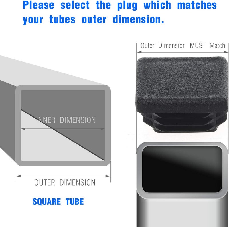 Timsec 1 Inch Square Plastic Plug, End Caps for Tubing Pipe OD 1" x 1" (not ID), Steel Chair Leg End Caps, Bar Stool Glides Inserts, Fence Plugs, Furniture or Fitness Equipment End Caps (12 Packs) - Image 3