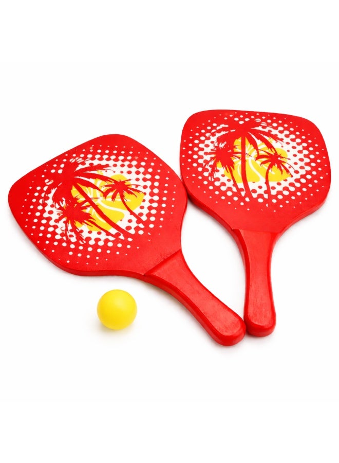 4basix Beach Paddleball Racket Set Red Paddle Ball Racket with Small Ball and Mesh Net Carry Bag - Image 1
