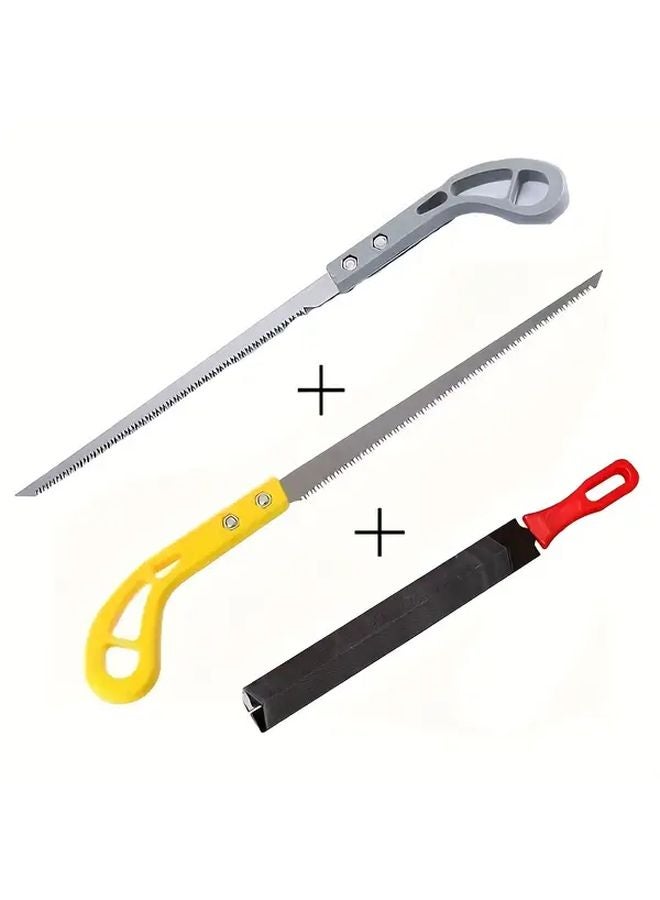 3pcs Multifunctional Hand Saw Set Yellow Gray Hand Saws Diamond File Woodworking Tools - Image 1