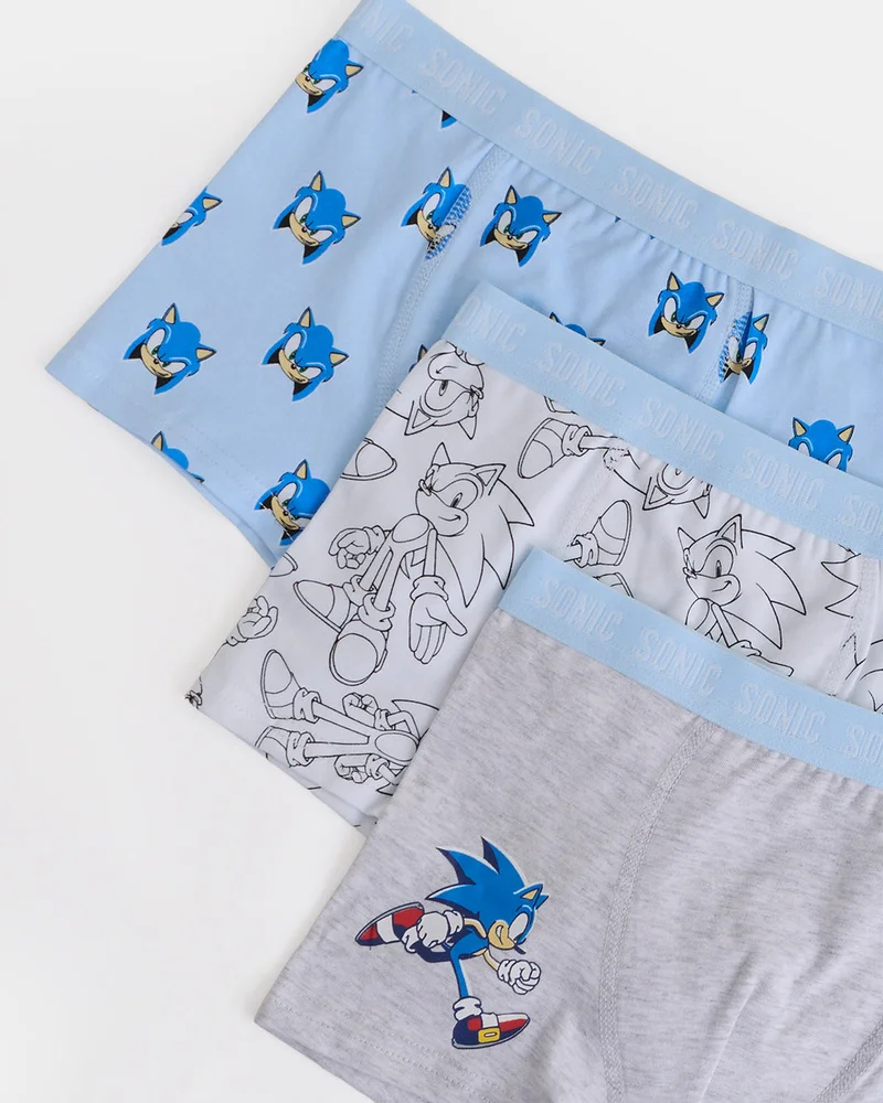 REDTAG Boys Assorted Sonic 3 Piece Boxer Pack