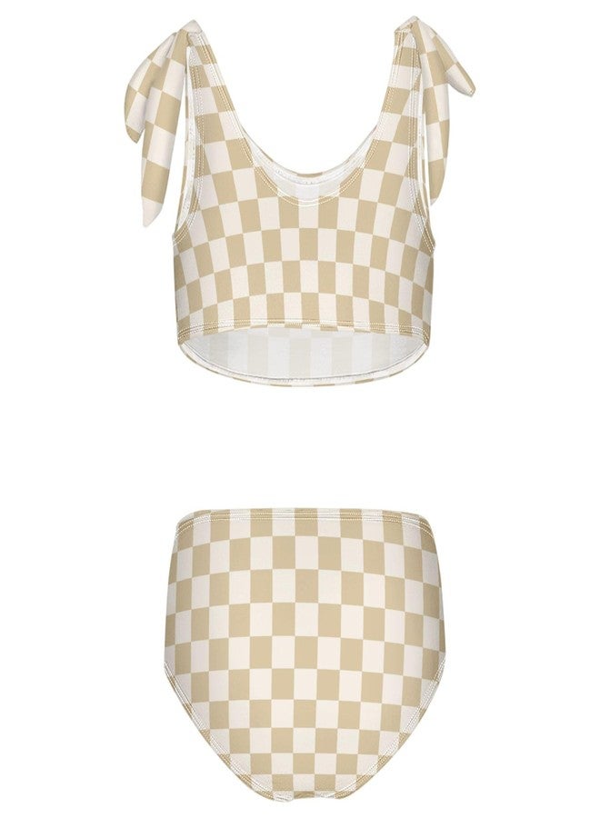 Ceiurey Girls Tankini Swimsuit 2 Piece Chessboard Plaid Summer Beach Bikini Bathing Suit 7-8T - Image 2
