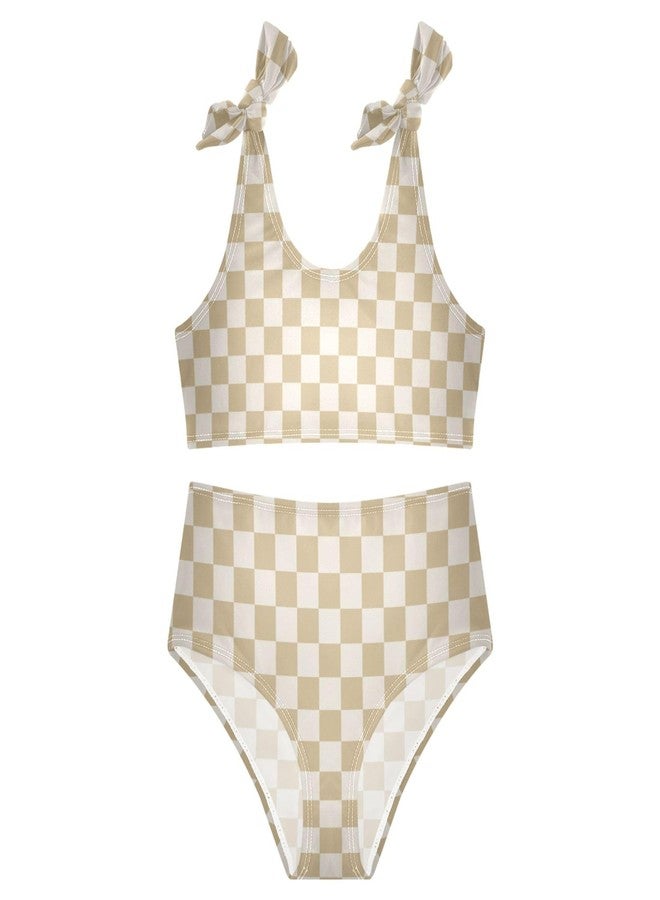 Ceiurey Girls Tankini Swimsuit 2 Piece Chessboard Plaid Summer Beach Bikini Bathing Suit 7-8T - Image 1