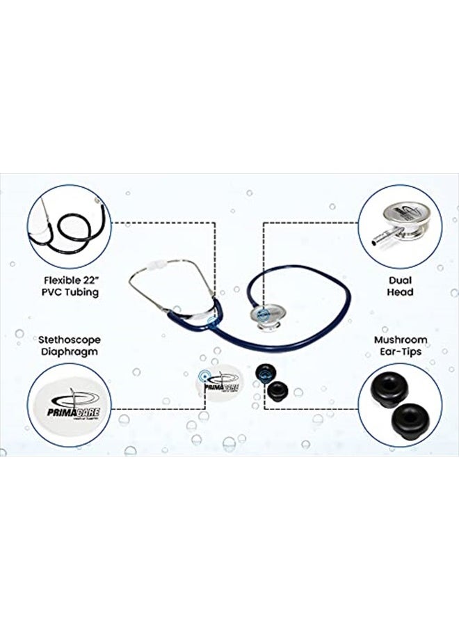 PRIMACARE - PrimaCare DS-9290-BK Adult Size 22" Stethoscope for Diagnostics and Screening Instrument, Lightweight and Aluminum Double Head Flexible Stethoscope, Black - Image 1