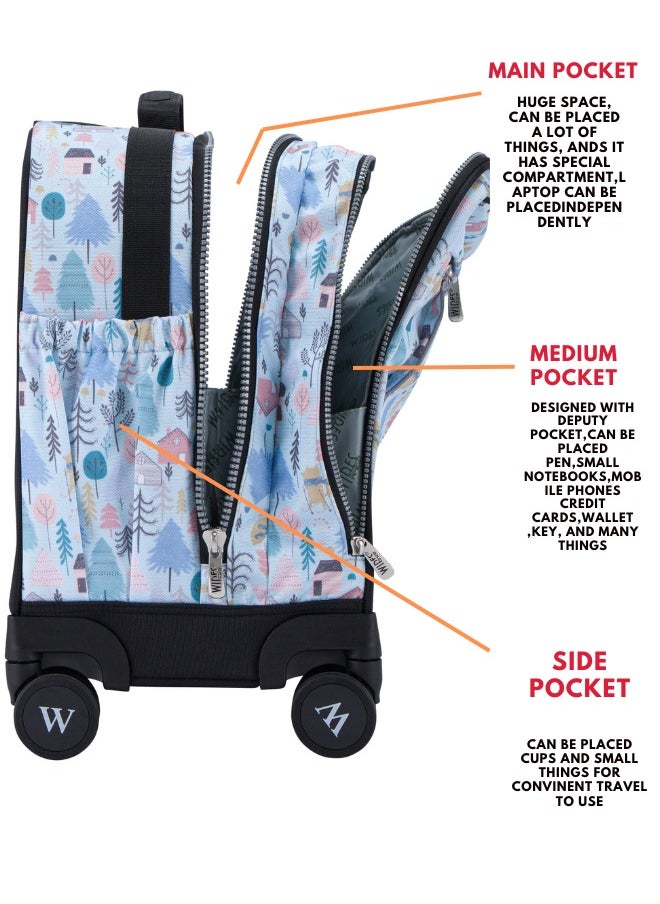 Wires 3 Piece Kids School Trolley Bag laptop compartment 8 Wheels With Lunch bag & Pencil Case  - Image 4