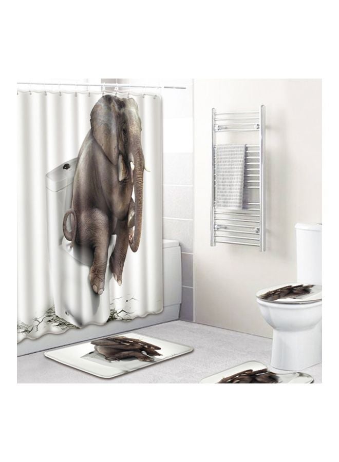 NIBEMINENT 4-Piece Elephant Printed Shower Curtain Set Brown/White 40x4x30centimeter - Image 1