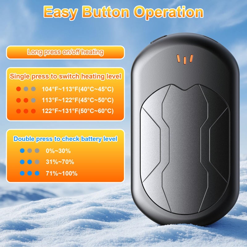 botkc Electric Hand Warmers Rechargeable 2 Pack with 3 Heating Mode,Portable Hand Heater,Smart Chips,USB Quick Charge, Winter Gifts for Christmas, Outdoor, Golf, Hunting, Camping,Valentine's Day Gifts - Image 5