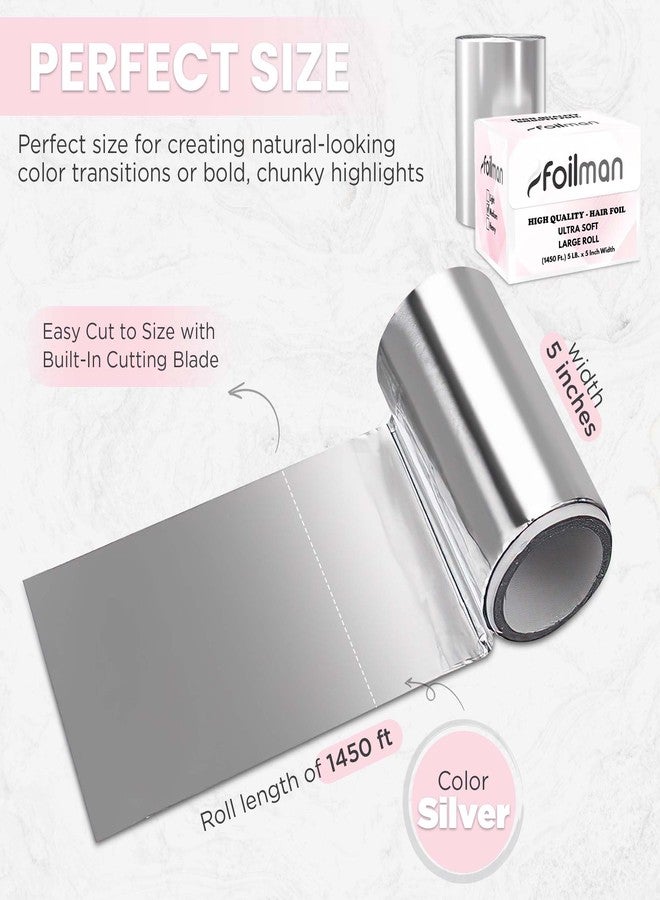 Foilman Large Smooth Hair Aluminum Foil Roll, High-Quality Salon Highlighting and Coloring Foil, 5" x 1450 ft - Color Silver - Image 3