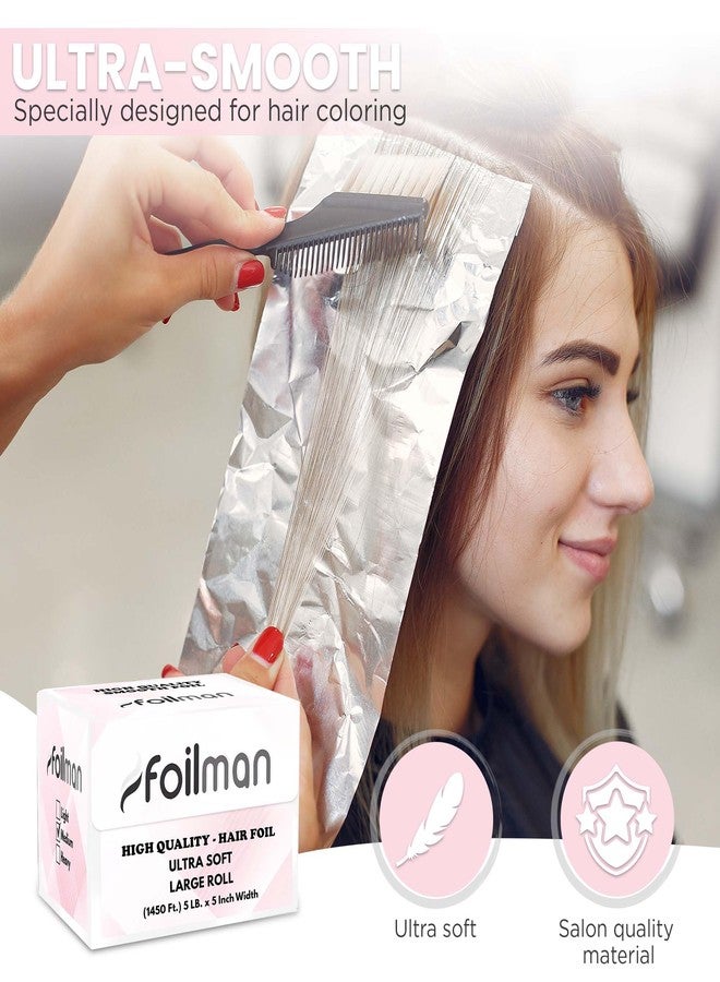 Foilman Large Smooth Hair Aluminum Foil Roll, High-Quality Salon Highlighting and Coloring Foil, 5" x 1450 ft - Color Silver - Image 2