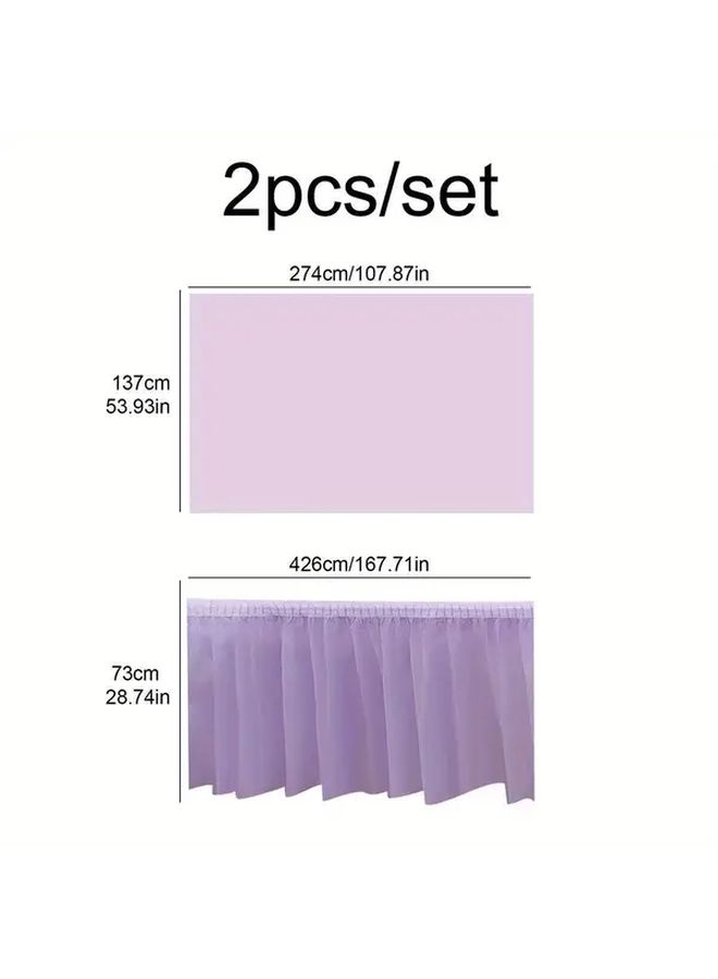 Blue Rectangular Ruffle Tablecloth and Skirt Set for Party Wedding Decor - Image 4