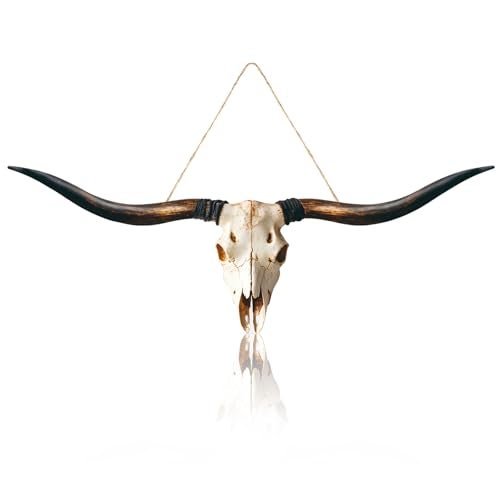 GlikCeil Flat Printed Longhorn Skull Wall Decor Wooden Longhorn Cow Door Sign Large Farmhouse Printed Pendant Decor Realistic Style Wooden Cow for Holiday Front Door Porch Wall - Image 1