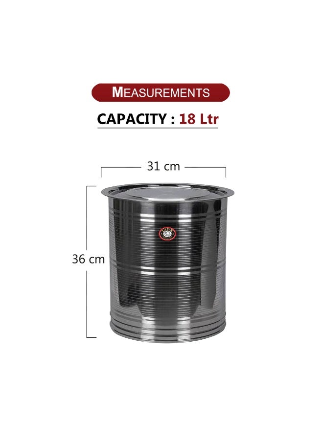 LION Stainless Steel Storage Drum | Food Grade Airtight Container for Grains, Sugar, Flour, Tea, Coffee, and More | BPA Free, Rust & Corrosion Resistant, 18 Liter, 31x36 cm - Image 1