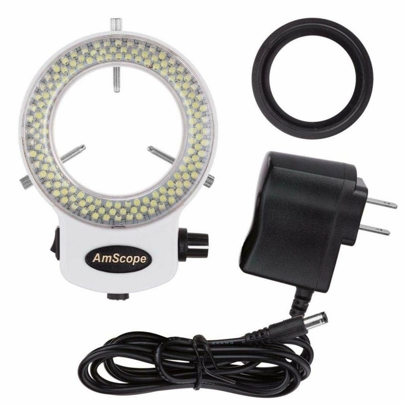 AmScope LED-144W-ZK White Adjustable 144 LED Ring Light Illuminator for Stereo Microscope & Camera - Image 1