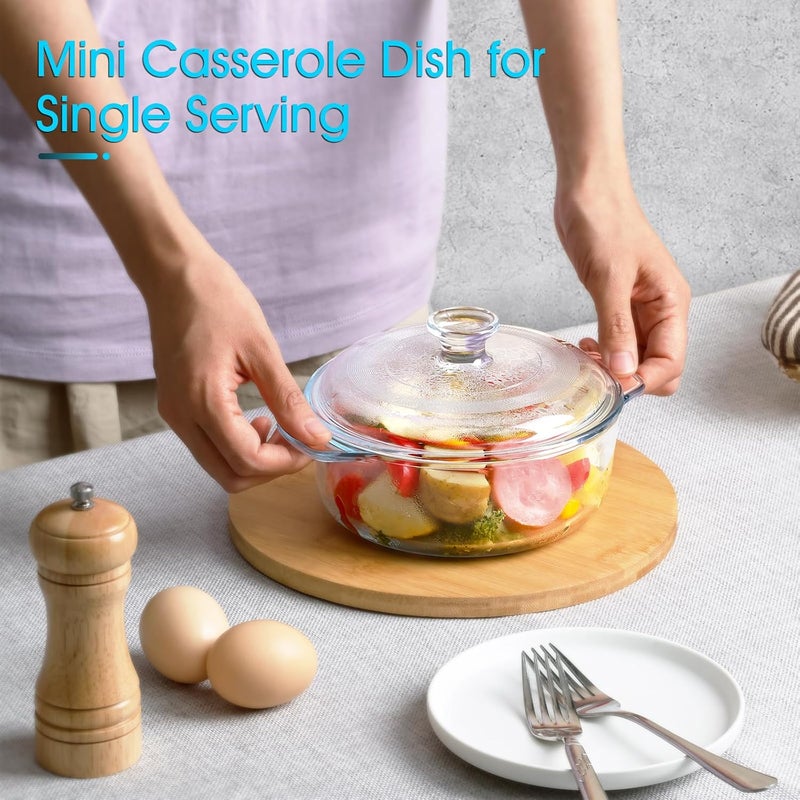 NUTRIUPS Mini Glass Casserole Dish with Lid Oven Safe Round Casserole Dish 6"" Glass Baking Dish With Lid Small Casserole Cookware (28.7oz), clear - Image 4