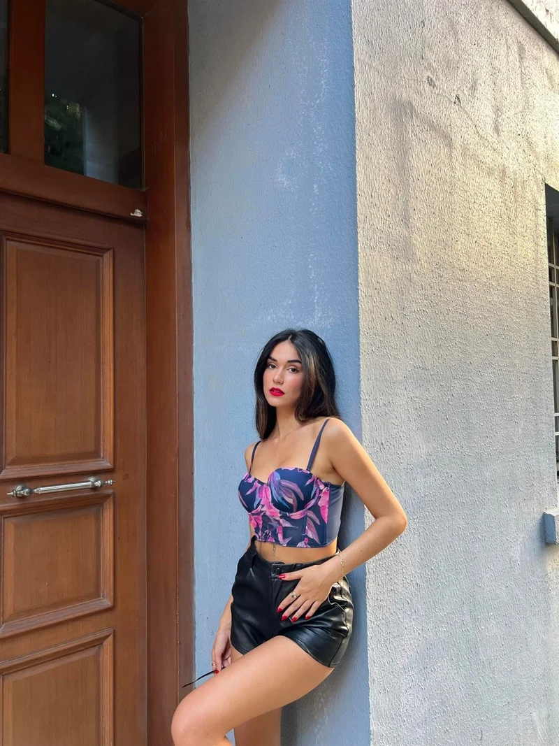 Cansoy Printed Corset Navy Blue Bra SET (677T)
