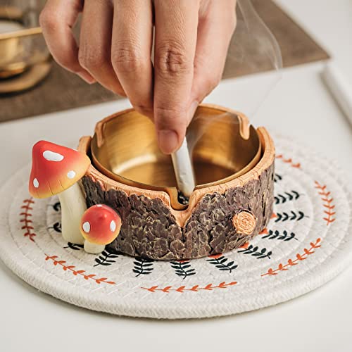CHUNCHE Cute Mushroom Ashtray with Stainless Steel Tray for Cigarette, Natural Resin Ash Tray for Indoor or Outdoor use, Ash Holder for Home and Garden Decor - Image 4