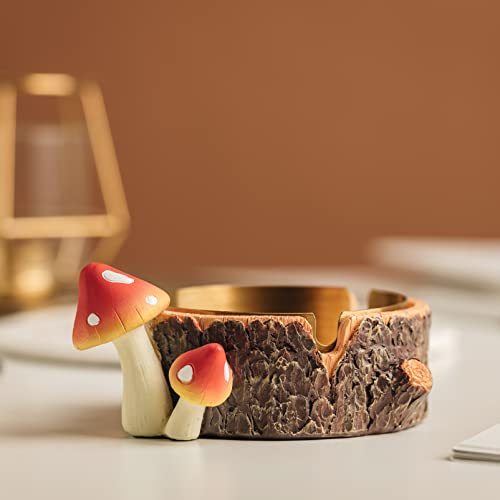 CHUNCHE Cute Mushroom Ashtray with Stainless Steel Tray for Cigarette, Natural Resin Ash Tray for Indoor or Outdoor use, Ash Holder for Home and Garden Decor - Image 3