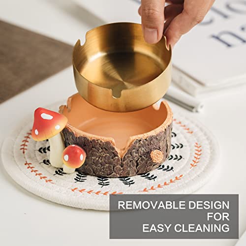 CHUNCHE Cute Mushroom Ashtray with Stainless Steel Tray for Cigarette, Natural Resin Ash Tray for Indoor or Outdoor use, Ash Holder for Home and Garden Decor - Image 5